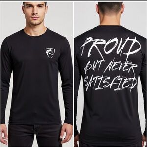 Mens Alphalete Long Sleeve Performance Fit Shirt Proud But Never Satisfied Sz M